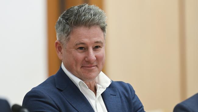 Nine Entertainment CEO Mike Sneesby before the Joint Select Committee on Social Media and Australian Society at Parliament House in Canberra. Picture: Martin Ollman