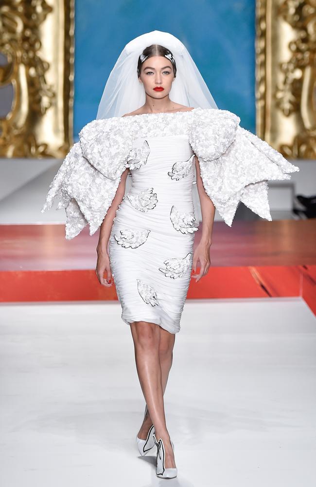 A bridal moment for Gigi Hadid at Moschino. Picture: Getty Images