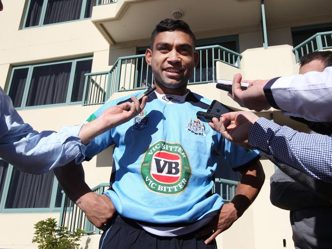 Nathan Merritt chats with the media at the Crowne Plaza in Coogee after being selected to play for the NSW Blues.