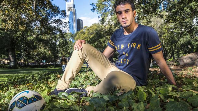 Bahraini footballer Hakeem aloraibi is pictured in the Flagstaff Gardens, Melbourne,Australia.Picture:Ian Currie