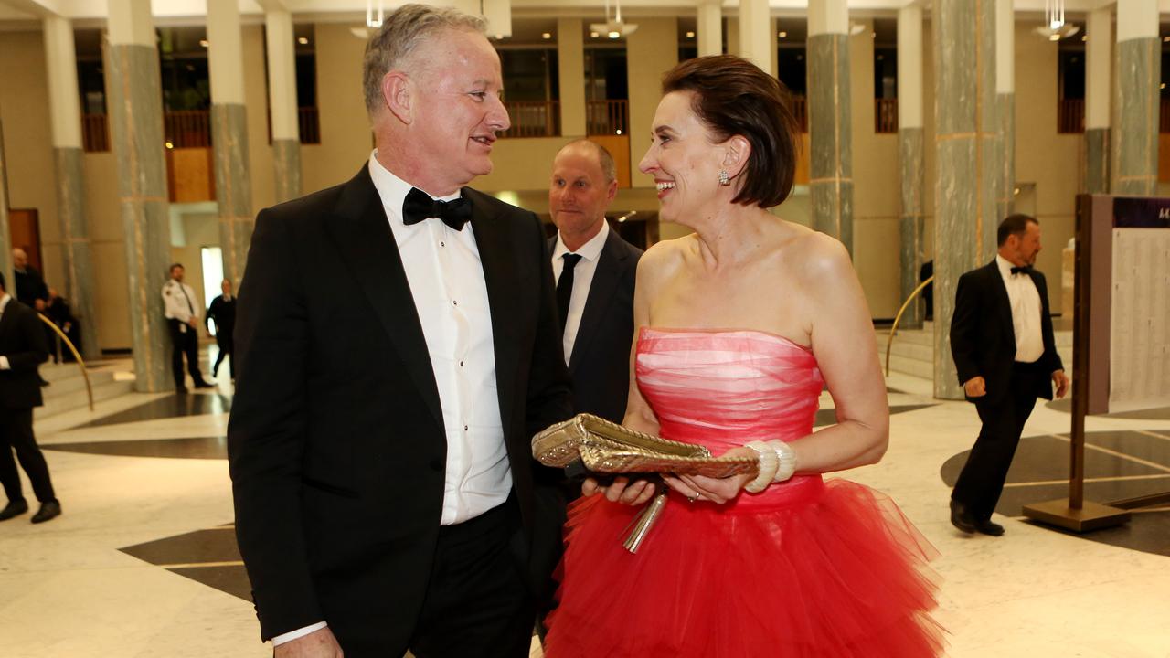 Nine CEO Hugh Marks pictured with Virginia Trioli at the Federal Parliamentary Press Gallery Midwinter Ball in Canberra on Wednesday. Picture: Nikki Short