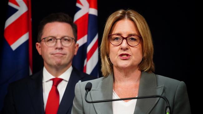 MELBOURNE AUSTRALIA - NewsWire Photos FEBRUARY 17, 2025: Victorian Premier Jacinta Allan and Police Minister Anthony Carbines give a media conference in Melbourne.Picture: NewsWire / Luis Enrique Ascui