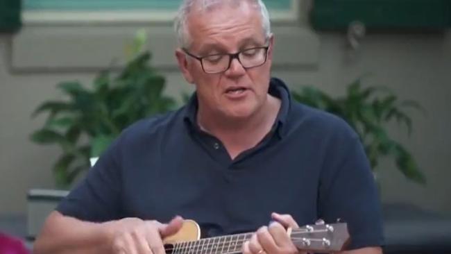 Scott Morrison takes on the hit song ‘April Sun in Cuba’ … well at least the chorus. Picture: Channel 9.