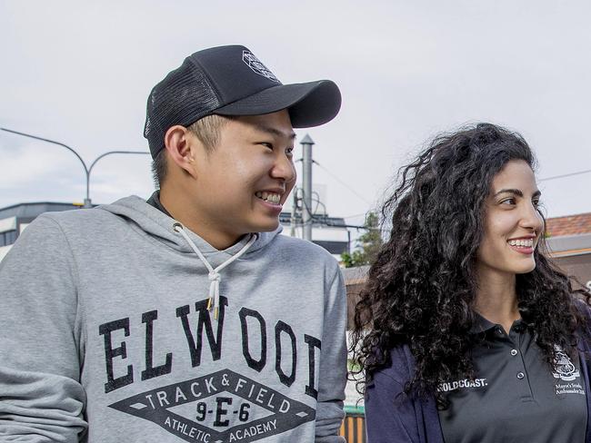 Queensland and the Gold Coast has seen a recent  influx of overseas students coming to study. Alvin Yap from Malaysia, Sunny Andalebi from Canada and Francisco Barcellos from Brazil . Picture: Jerad Williams