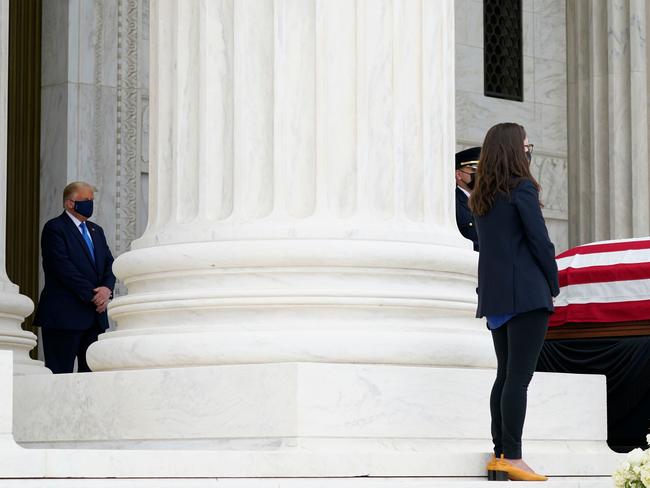 US President Donald Trump stands near Justice Ruth Bader Ginsburg’s coffin. Picture: AFP