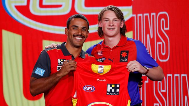 Humphrey with Suns captain Touk Miller after he was drafted. Picture: Getty Images