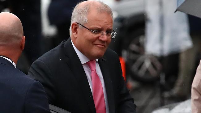 Prime Minister Scott Morrison arrives to the funeral for Hannah Clarke and her three children Aaliyah, Laianah and Trey in Brisbane. Picture: Jono Searle