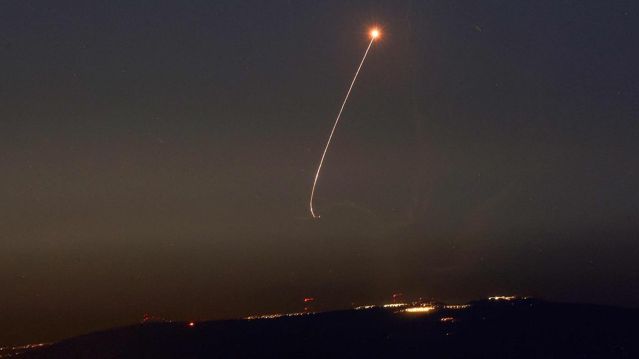 Rockets fired from southern Lebanon are intercepted by Israel's Iron Dome air defence system over the Upper Galilee region in northern Israel. Picture Jalaa Marey / AFP)