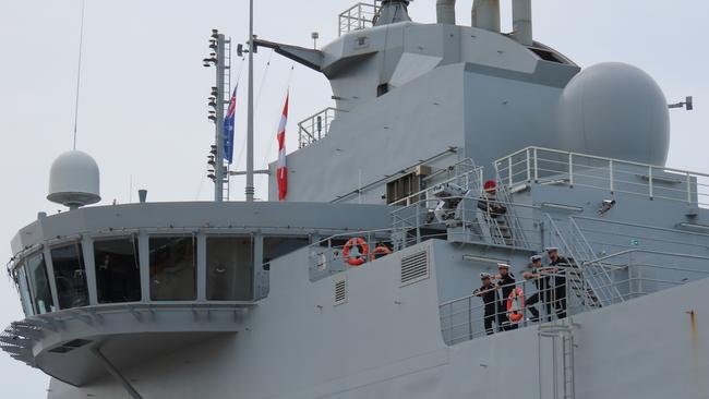 French navy supply ship Jacques Chevallier arrives in Darwin as part of Frances Clemenceau mission in the Indo Pacific. Picture: Fia Walsh.