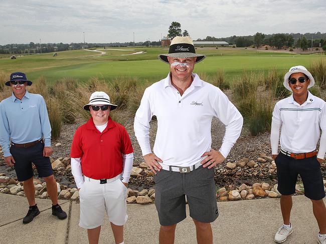 Lynwood Country Club pro Darren Robel, junior player Toby Farrar, former Australian cricketer Doug Bollinger and LCC manager Eamonn Sleigh promote the Cancer NSW campaign.