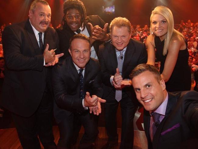 Erin Molan, who became the first woman to co-host the NRL Footy Show, with her on-air colleagues. Picture: Footy Show