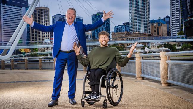 Disability advocate Dylan Alcott, and the Minister for Tourism and Sport, Michael Healy, as they announce that inclusive music festival, Ability Fest, will make its debut in Brisbane on October 26. Picture: Nigel Hallett