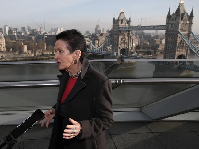 Lord Mayor of Sydney Clover Moore meets Mayor of London Sadiq Khan at the London City Hall. Picture: Ella Pellegrini