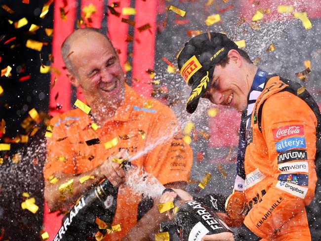 McLaren's Australian driver Oscar Piastri, pictured celebrating his Azerbaijan GP win, is enjoying his best season in F1 - and all the benefits that come with it. Picture: Getty Images