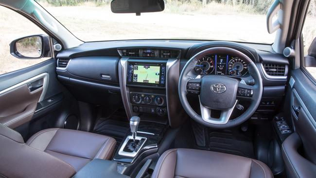 Fortuner GXL cabin: Satnav and clever infotainment — but no smartphone mirroring.