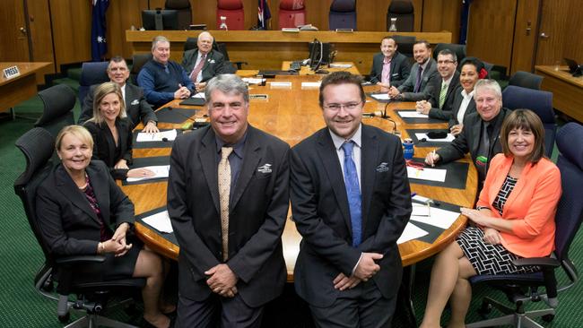 Moreton Bay Regional Council Mayor Allan Sutherland with Corporate Services spokesman Matt Constance after handing down the 2018/19 budget. Photo: Dominika Lis