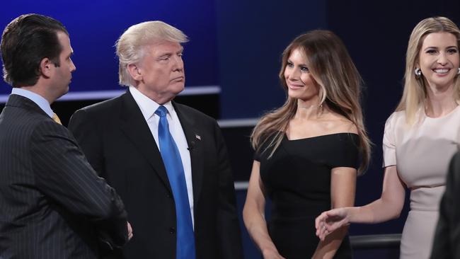 Trump with his family following the debate. Picture: AFP