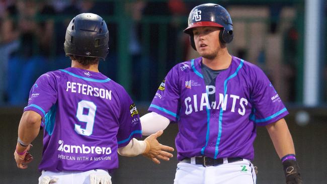 The Adelaide Giants are out to win South Australia’s first baseball title in 40 years this weekend against Melbourne Aces. Picture: Ryan Schembri/SMP Images