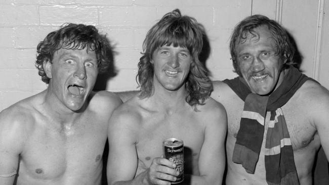 Roosters players in 1974: Ron Coote, Russell Fairfax and Mark Harris. Picture: Warwick Lawson