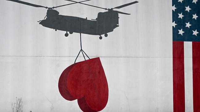 A wall mural painted on the wall of US embassy in Kabul, pictured in July. Picture: AFP