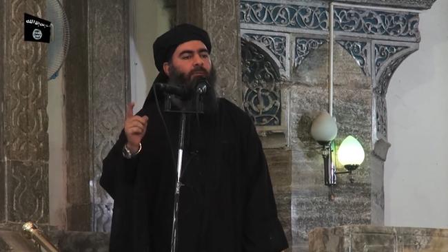 A screengrab from a propaganda vidoe of Islamic State leader Abu Bakr al-Baghdadi in 2014. Picture: AFP