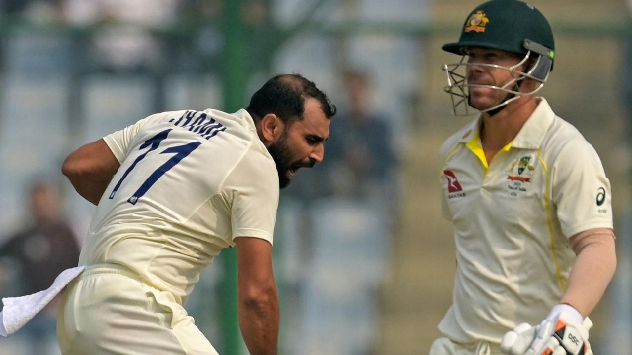 India's Mohammed Shami reacts after dismissing David Warner. Picture: AFP