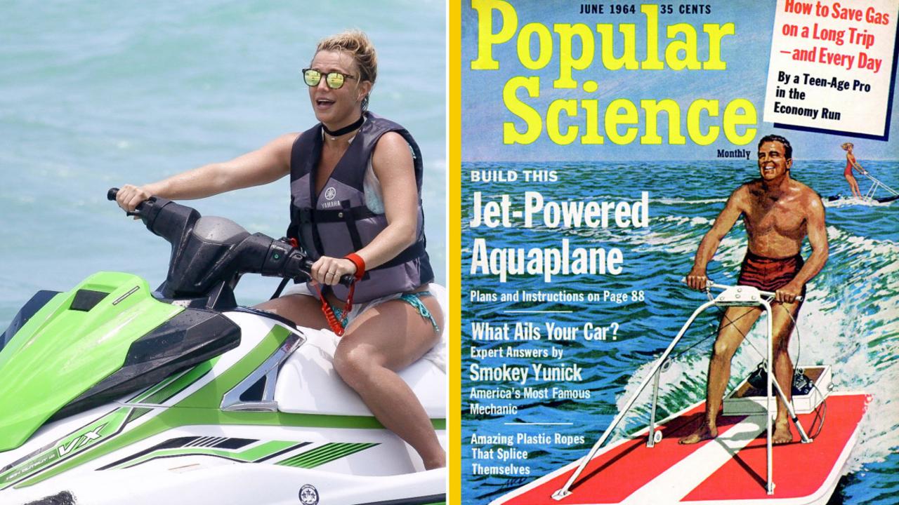 AQUAPLANE June 1964: An ecstatic man rides the surf on his personal jet-drive aquaplane. DID IT HAPPEN? No. Well, a guy built one and put his plans in Popular Science, but this is one little piggy that never made it to market. One that did, however, was the invention of Norwegian-American Clayton Jacobson II, who is credited with creating the first ‘boatercycle’ in 1966. It tanked, but Jacobson’s next aquatic creation — released in 1973 for Kawasaki — had real (sea) legs. You know it as the jet ski.