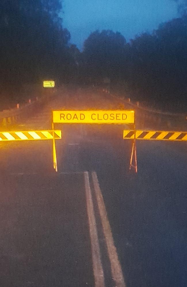 Middle Creek on Kingaroy-Cooyar Rd in between Tarong and Brooklands was among more than a dozen South Burnett roads cut by flash flooding across Monday, Tuesday and Wednesday. Picture: Ronna Sheppard, Facebook.