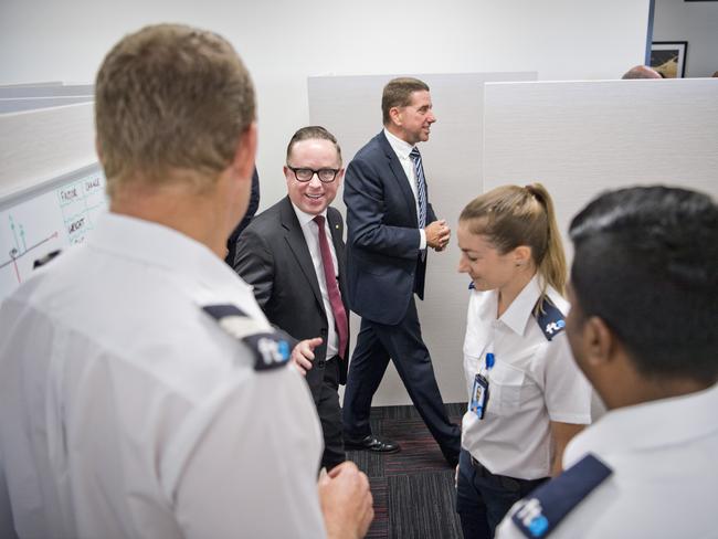 Qantas CEO Alan Joyce and Cameron Dick speak to student pilots. Official opening of Qantas Group Pilot Academy at Wellcamp Airport. Wednesday, 29th Jan, 2020.