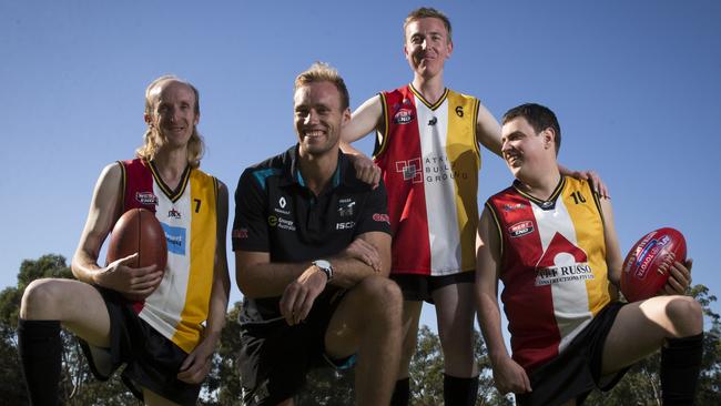 Jack Hombsch with Bedford Industries workers Reno Montin, Rhys Baker and Toby Sutherland.