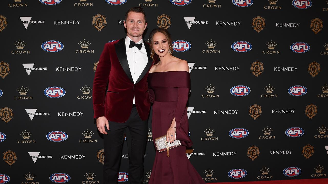 Patrick and Mardi Dangerfield at the 2019 Brownlow Medal red carpet. Picture: Quinn Rooney