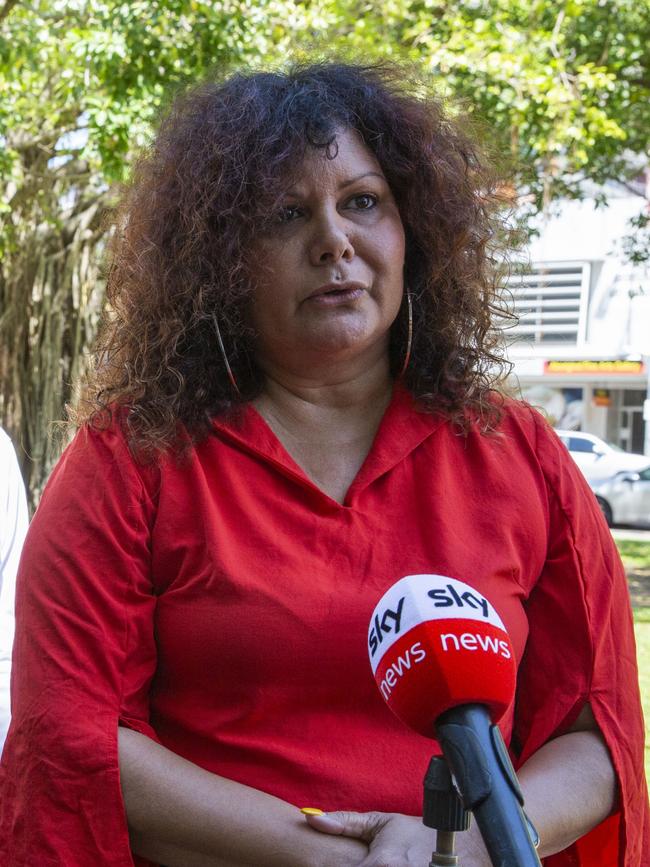 Senator Malarndirri McCarthy speaking at a press conference in Darwin. Picture: Floss Adams.