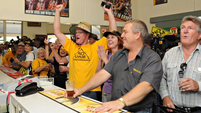 Mary Valley residents celebrate the rejection of the Traveston dam proposal in 2009.