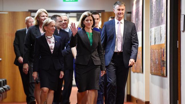 Ros Bates, to the left of Deb Frecklington — the LNP leader is the right choice. (AAP Image/Dan Peled)