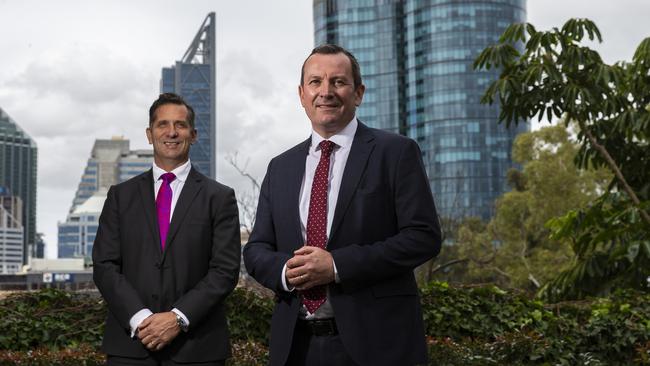 Western Australia Defence Minister Paul Papalia and Premier Mark McGowan at Parliament House in Perth. Picture: Will Russell