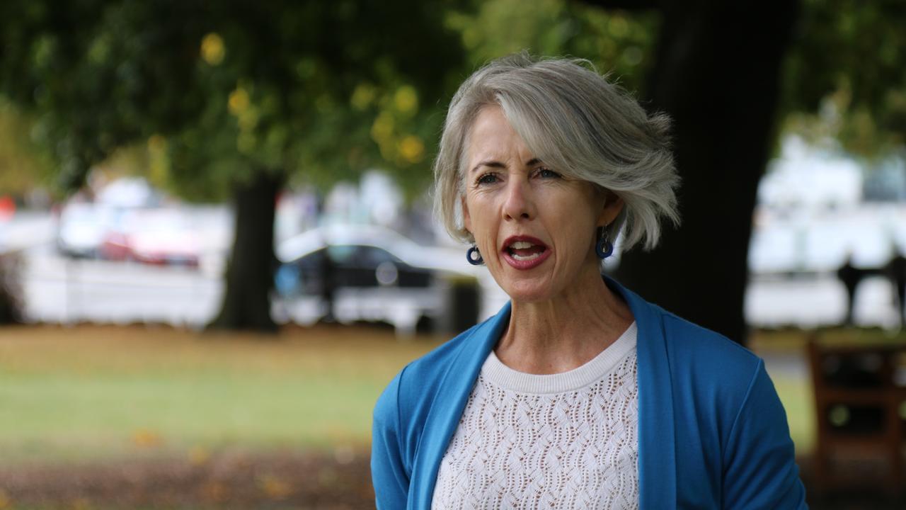 Greens MP Rosalie Woodruff on Parliament Lawns on April 12, 2022.