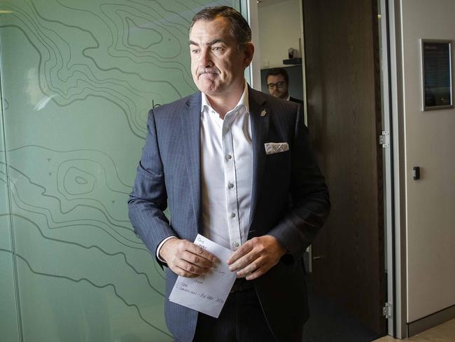 Virgin Australia CEO Paul Scurrah arrives for yesterday’s press conference to announce that the airline was entering voluntary administration. Picture: John Feder