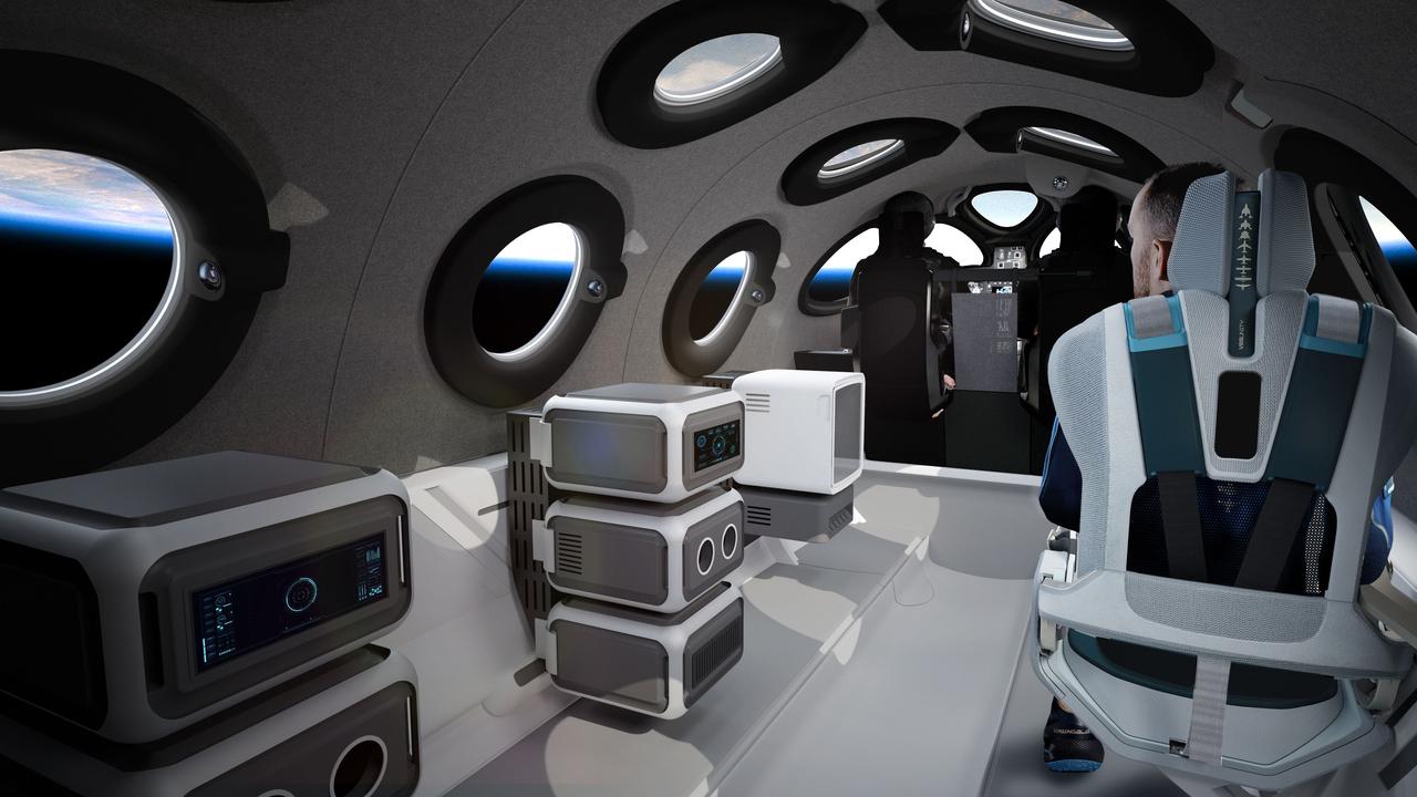 Artist’s impression of Virgin Galactic spaceship cabin design and seats. Picture: AFP/Virgin Galactic