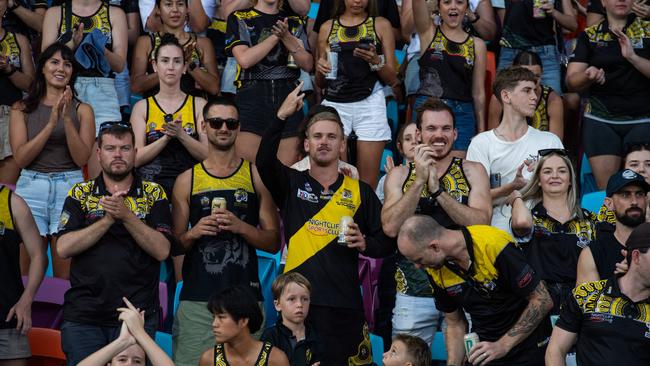 Nightcliff Tiger fans in the 2023-24 NTFL Men's Grand Final between Nightcliff and St Mary's. Picture: Pema Tamang Pakhrin