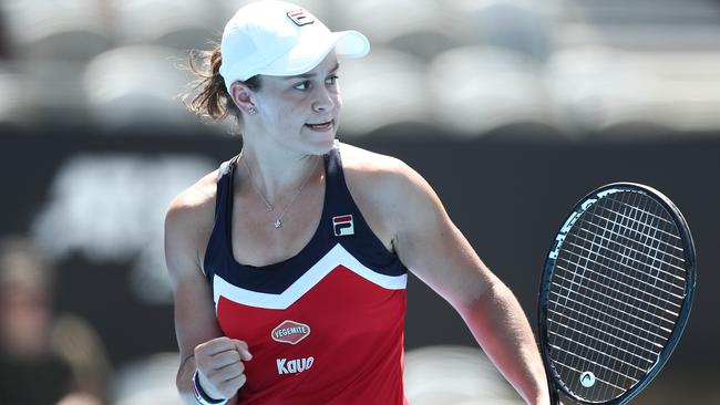 Ash Barty celebrates after hitting a winner. Picture: Getty