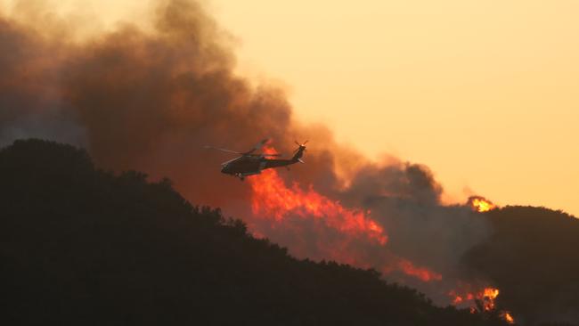 The fast-moving brushfire in the LA suburb saw 80 hectares burning as of Tuesday local time. Picture: David Swanson / AFP