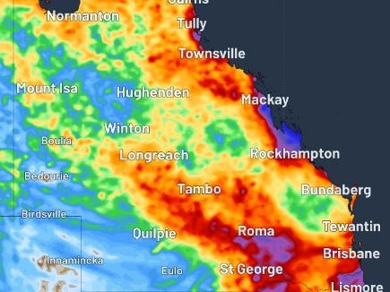 Predicted seven-day rainfall totals for Queensland. Picture: Weatherzone