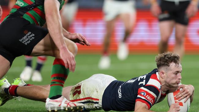 Sam Walker slides in for a try. Picture: Matt King/Getty Images