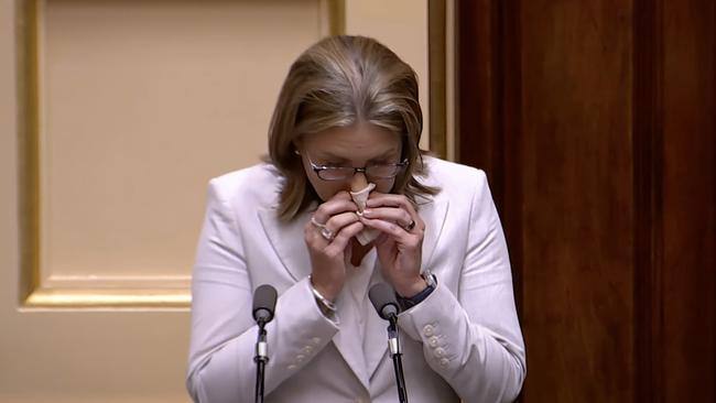 Premier Jacinta Allan breaks down during her apology to Victorians who experienced historical abuse and neglect as children in institutional care.