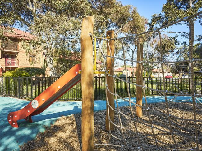 The slide at the playground at Roy Amer Reserve in Oakden, where the lack of stairs is the cause of ongoing complaints from parents, Thursday, Aug. 1, 2024. Picture: Matt Loxton