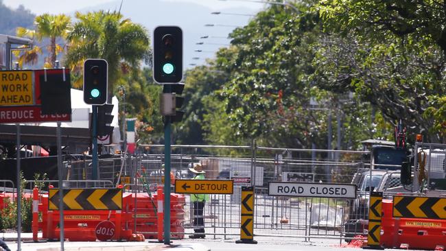 All vehicular traffic was stopped and pedestrian traffic re-routed during the construction period. Picture: Brendan Radke