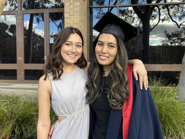 Grace Mapleson and Anchi S graduates with a Postgrad Diploma in Mental Health from La Trobe University on May 14, 2024. Picture: Brittany Busch