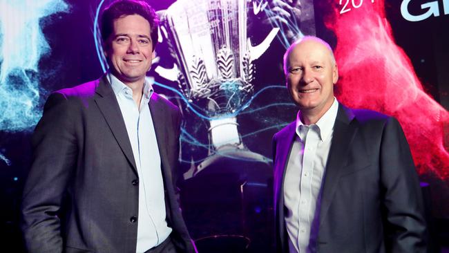 AFL CEO Gillon McLachlan and AFL chairman Richard Goyder. Picture: David Geraghty