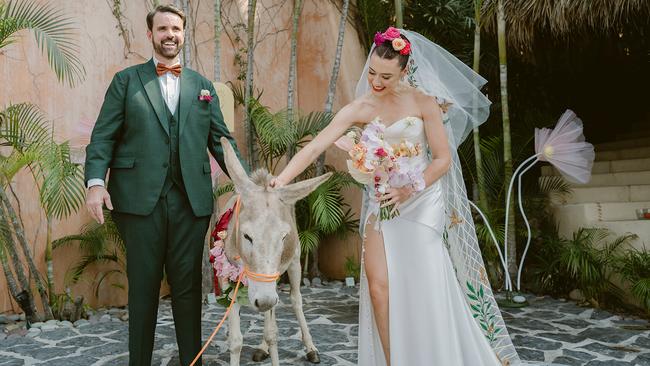 CFMEU officials Joe Myles and Elizabeth Doidge, and friend, at their Mexican wedding.