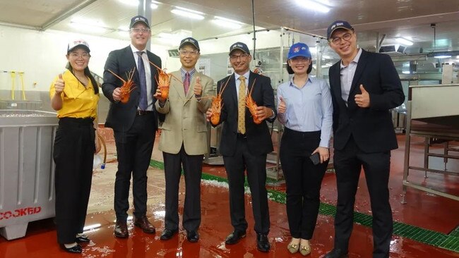 China's consul general in Perth, Long Dingbin, third from the left, with Geraldton Fishermen’s Co-operative CEO Mark Rutter, second from left, and chairman Basil Lenzo, third from right. Picture: Will Glasgow